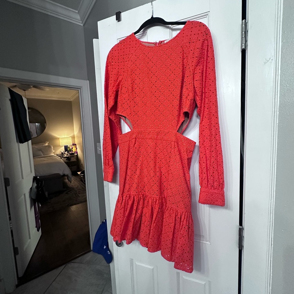MICHAEL Michael Kors Red Long Sleeve Cut Out Ruffled Dress